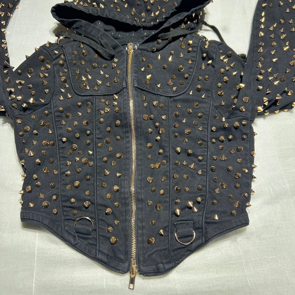 AKIRA Black Bomber Jacket with Gold Studs - Picture 9 of 11